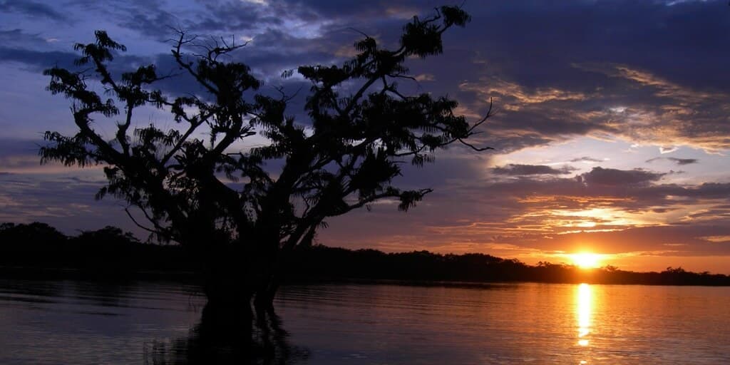 Canoe on the Cuyabeno river at dusk — photo 1 of 4